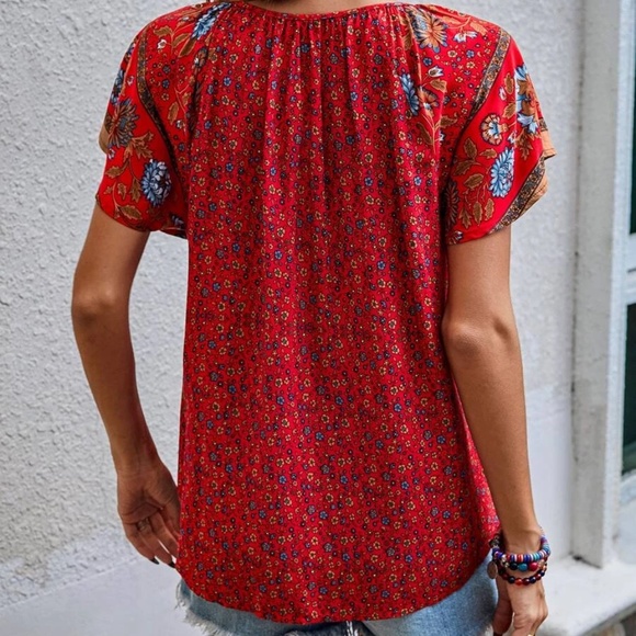 15 Boho Floral Print Butterfly Sleeve Top - Picture 4 of 4